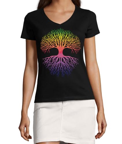 T-shirt col en V arbre de vie femme coton coloré idéal pour look casual bohème