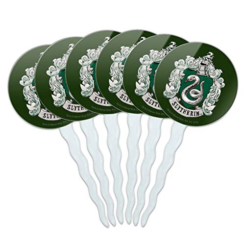 Harry Potter Slytherin Painted Crest Cupcake Picks Toppers Decoration Set of 6