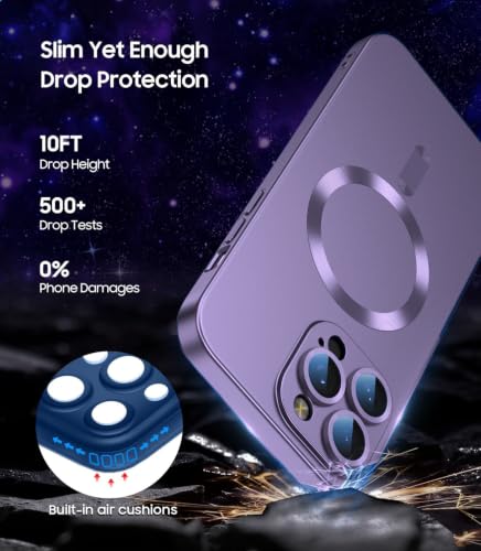 Image of DIZORO Magnetic Case for iPhone 15 Pro Max [Compatible with MagSafe][Built-in Camera Lens Protector] Slim Soft Silicone Bumper Shockproof Metallic Luster Back Cover Phone Case - Deep Purple