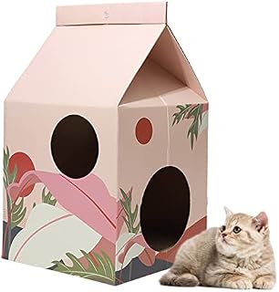 FUAMEY Cardboard Cat House-Cat Condo with Scratcher-Cat Sleeping Bed Cat Castle Cave Hideaway Kitty Shelter-Cats Corrugated Interactive Toy-DIY Cardboard Milk Box for Indoor Rabbits Kittens