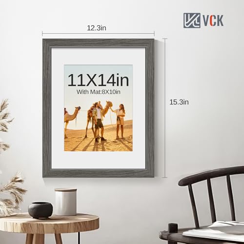 Image of VCK 11x14 Picture Frame 5 Pack, Grey Wood, 8x10 Mat, Glass, for Photo