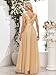 YHHOWEP Women's Formal Dresses Long Evening Gowns Tulle V Neck Sleeveless Sparkly Sequin Cocktail Party Wedding Guest Dress Gold XL
