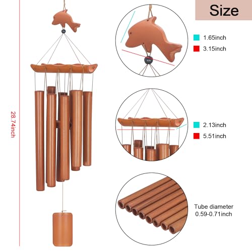 Image of VIREKM Bamboo Wind Chimes for Outside,Decorations for Patio Porch | Sympathy Wind Chimes Outdoors with Natural Sounds, Memorial Gifts for Mom, Indoor Outdoor Decor for Garden Home and Backyard