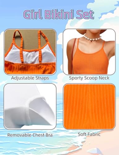 Image of Girls Swimsuit Two Piece Teen Bathing Suit High Waist Textured Bikini Set Woven Girls Swimwear 9-16Y