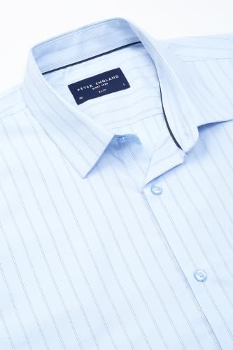 Image of Peter England Men's Slim Fit Full Sleeve Striped Formal Shirt | Cotton Rich | Wonder Fabric | Pin Point Oxford