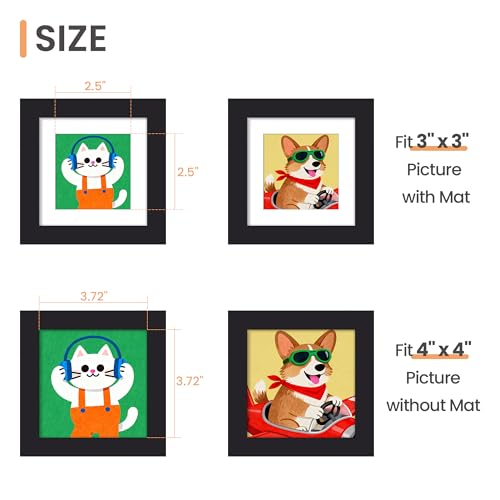 Image of upsimples 4x4 Picture Frame, Display Pictures 3x3 with Mat or 4x4 Without, Wall Hanging Photo Frame, Black, 1 Pack