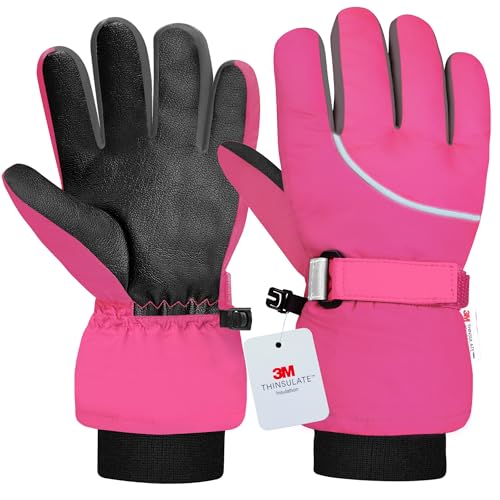 Origem Guantes de Esquí para Niños, Guantes de Invierno Impermeables para Niños, Termicos Guantes de Nieve para 4-14 niños y niñas para Trineo Snowboard Patinaje y Actividades al Aire Libre