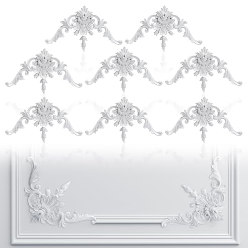 Pangda Corner Wall Molding French Style Wainscoting Panels Flora Moulding Corner Panel Wall Molding Kit for Cabinet Picture Frames Decor, Not Include Glue (8 Pcs,Vintage Style)