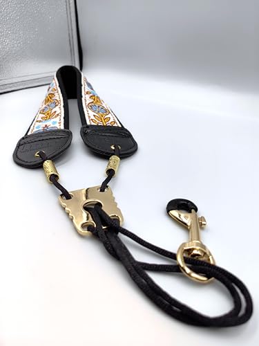 Embroidery Saxophone Neck Strap - (Comfort, Breathable, Metal Swivel Snap Hook) Sax Neck Strap for Alto Tenor (Five leaves flowers)