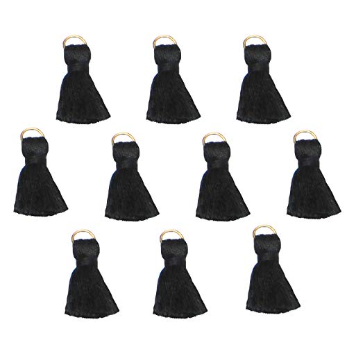 Tassels (10 pcs) with Jump Ring for Jewelry Making, Crafts, Decor, DIY 1” in White, Black, Navy Blue, Pink, Red, Green, Purple for Earrings, Necklace, Bracelet, Mala, Pillows, Zipper (Black)