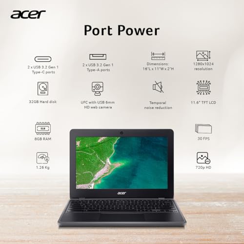 Acer Chromebook Intel Celeron Dual-Core N4500 (Chrome OS/4 GB RAM/64 GB eMMC/Intel UHD Graphics) C734 with 29.4 cm (11.6") HD Display, Black, 1.3 KG - Image 2