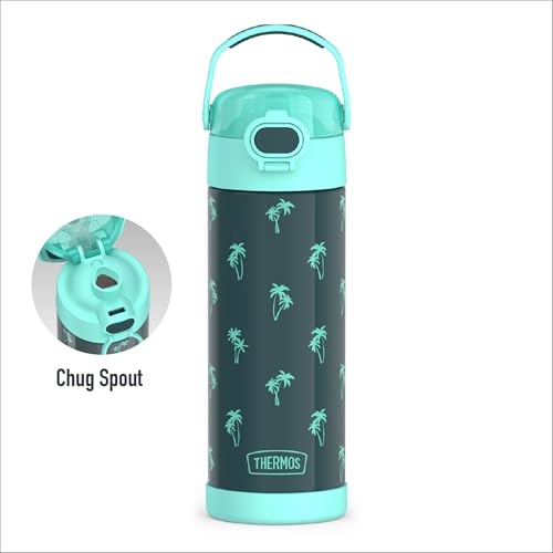 Image of THERMOS FUNTAINER 16 Ounce Stainless Steel Vacuum Insulated Bottle with Wide Spout Lid, Palm Trees