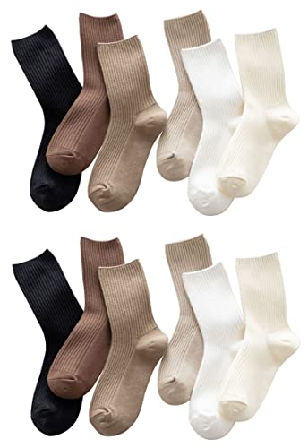 Image of MarJunSep Womens Cute Crew Socks Neutral Cotton Slouchy Loafer Boot Dress Socks Women Girls Granola Essentials