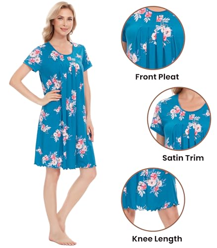 Image of NACHILA Nightgowns for Women-Viscose Made from Bamboo, Pleated Sleepwear.
