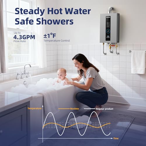 Tankless Water Heater, Novieex On Demand Water Heater Natural Gas, Up to 4.3 GPM, 100,000 BTU Instant Hot Water Heater with LED Display, Indoor Installation, 2-4 Point Use for Family Bathroom Kitchen - Image 5