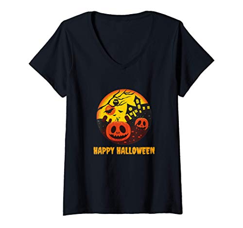 Femme Trick Or Treat Happy Halloween Chauves-souris Effrayant T-Shirt avec Col en V Cover