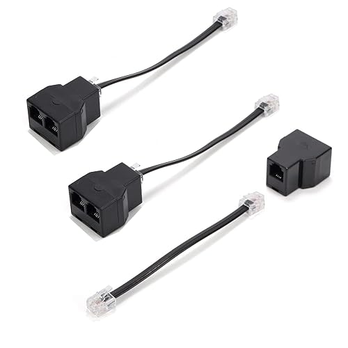 Vthahaby Divisor de línea telefónica, divisor de teléfono, con enchufes RJ11 6P4C, adecuado para teléfono, máquina de fax, negro (paquete de 3