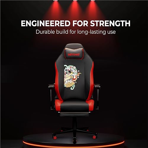 Image of NiTHO FORGE Gaming Office Chair | Ergonomic Reclining Computer Chair with Magnetic Headrest, Foldable Footrest, Adjustable Lumbar Support, 4D Armrests, Swivel Chair for Work or Study, Black & Red