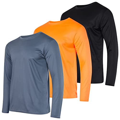 3 Pack: Mens Long Sleeve T-Shirt Mesh Workout Clothes Dry Fit Gym Crew Tee Casual Athletic Active Performance Casual Wicking Exercise Clothing Running Cool Sport Hiking Training Top UPF- Set 4, XL