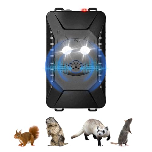 ADOGO Marderschreck Auto, Ultraschall Marderabwehr Batteriebetrieben, Maderschrecker Auto Mit Blitzlicht & Sensor, Nagetiervertreiber Marderschutz für Motorraum,Garage,Dachboden