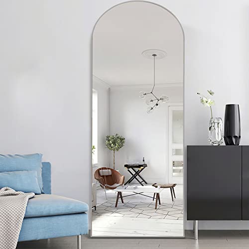 Image of PexFix Arched Full Length Mirror,Floor Body Mirror with Stand,Full Length Wall Mirror with Wood Frame,Dressing Mirror for Bedroom,Silver,64''x21'' (USAM019)