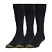 Gold Toe Men's Micro Flat Knit Crew Socks (Pack of 3), Black, Size:10-13/Shoe Size: 6-12