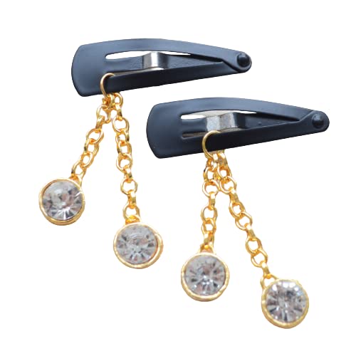 Pretty Ponytails Ethnic Set of 2 Kundan Stone Gold Hair Clips Boho Jewelry for Teen Kids or Girls and Women