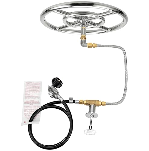 12 Inches Stainless Steel Fire Pit Installation Ring Burner Valve Assembly Kit with Control Knob and Propane Hose for Courtyard Brazier, Terrace Gas Fireplace, Indoor & Outdoor Fireplaces DIY