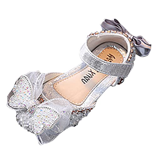White Sandals for Girls Fashion Spring and Summer Girls Sandals Dress Dance Show Princess Shoes Flat Bottom Rhinestone (Silver-B, 10 Toddler)