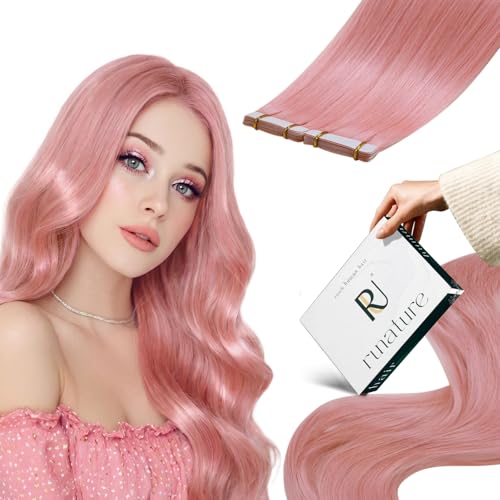 RUNATURE Extensiones Pelo Natural Adhesivas 30cm 10pcs 20g Rosa Extensiones Pelo Natural Invisibilidad#Pink