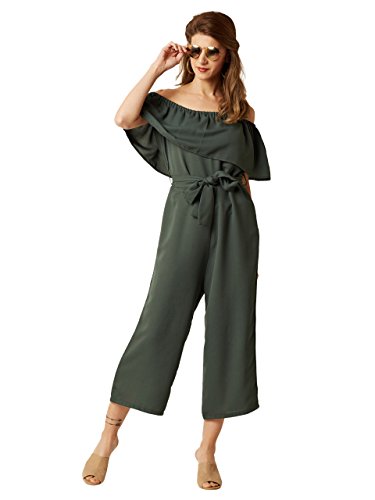 Image of Miss Chase Women's Blue Off-Shoulder Ruffled Midi Jumpsuit