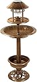 SASONS ® Bird Bath Feeding Station with Solar LED Lights Free Standing Large Feeder Table Planter for Wild Birds Weather Proof Bronze Copper Effect Finish Ideal Ornament for Garden Outdoor Decor