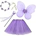 Fairy Princess Costume Set, Include Headband, Butterfly Fairy Wing, Tutu Skirt, Butterfly Wand for 2-12 Years Girls, Birthday (Purple)