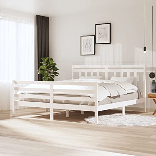 Gecheer Estructura de Cama Matrimonio Somier de láminas de Madera Marco de la Cama Base para colchón Madera de Pino Blanca Super King 180x200cm