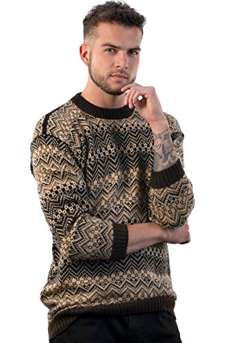 Men's Crewneck Fair Isle Alpaca Sweater in Brown Tones Lavaredo2