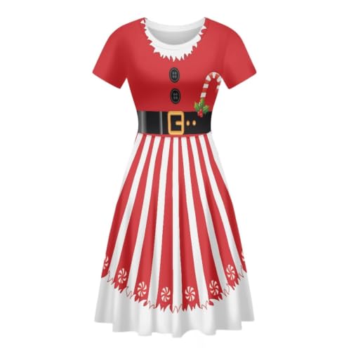 Image of POLERO Women Puffy Swing Elegant Party Midi Dresses Short Sleeve Round Neck A-Line Dress