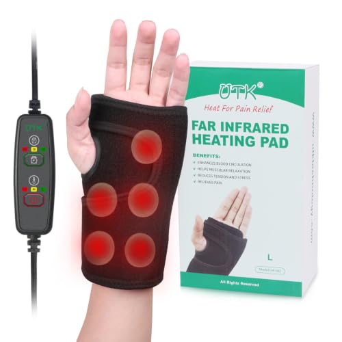 UTK Far Infrared Heated Wrist Brace for Carpal Tunnel Relief, Left Hand | Thumb & Wrist Heating Pad with Natural Jade for Arthritis, Tendonitis, Hand Fatigue & Sprains, 3 Heat Levels