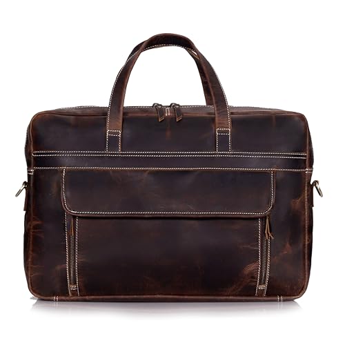 HLC 18 Inch Full Grain Leather Briefcase messenger shoulder bags for men and women2