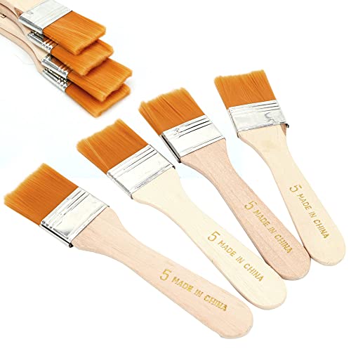 Image of KRAFTMASTERS 4 Pcs Wooden Handle Flat Utility Paint Brush Set for Acrylic, Oil Painting
