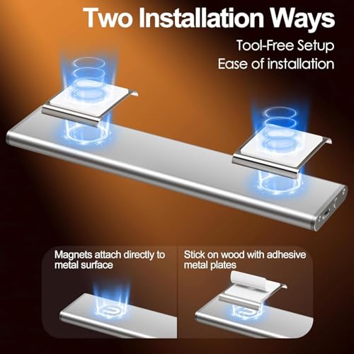 Image of FLYNGO Motion Sensor Under Cabinet LED Light, 3 Color Modes Wireless Rechargeable Closet Light with Stepless Dimming for Under Counter, Kitchen, Cabinet, Wardrobe, Bedroom, Cupboard (30 CM)