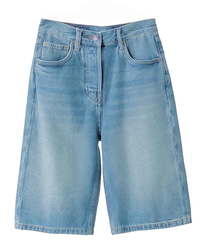 LuminBlaze Mens Baggy Jean Shorts Loose Fit Vintage Wide Leg Jorts Y2K Streetwear Hip Hop Casual Long Denim Shorts