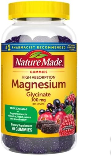 Nature Made High Absorption Magnesium Glycinate Gummies - 100 mg per Serving - Supports Muscle Function & Relaxation - Delicious Berry Flavor -90 Gummies