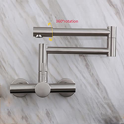Grifo de cocina de pared plegable de acero inoxidable y doble articulación para ollas 4