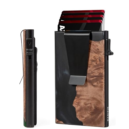 Image of Card Holder Wallets for Men | Slim Aluminum Wallet | RFID Blocking Minimalist Metal Pop Up Wallet | Money Clip & Cash Band | Expandable Compact Plate | Ultra-Thin | Men's Accessories & Gifts for Men