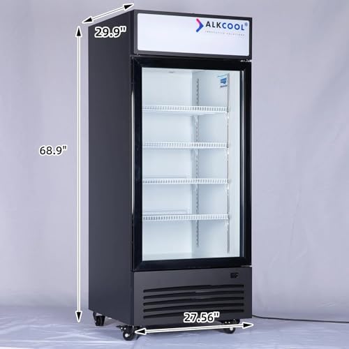 Image of Commercial Beverage Refrigerator Display Fridge,Single Glass Door Merchandiser Drink Cooler with LED Light Adjustable Shelves,ETL approval,16.5Cu Ft,68.9''High