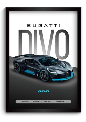 Image of Bugatti Divo Poster | Framed Bugatti A4 Sized (31 x 23 cm) | Divo Car Poster for Wall, Gift for Boys, Hypercar Frames | Dream Car Posters for Wall, Bedroom, Hostel, Study Area, Hostel (F 087)