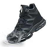 KOIFISH Waterproof Steel Toe Boots for Men Air Cushion Safety Shoes Mens Safety Work Shoes Puncture Proof Industrial Construction Boots Women Black