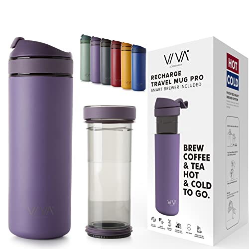 Viva Scandinavia Recharge Tasse Thermo café à emporter, Le Couteau Suisse sous flacons Thermos avec Filtre à café et à thé Amovible, matériau Haut de Gamme Durable, étanche, Violet 0.46L Cover