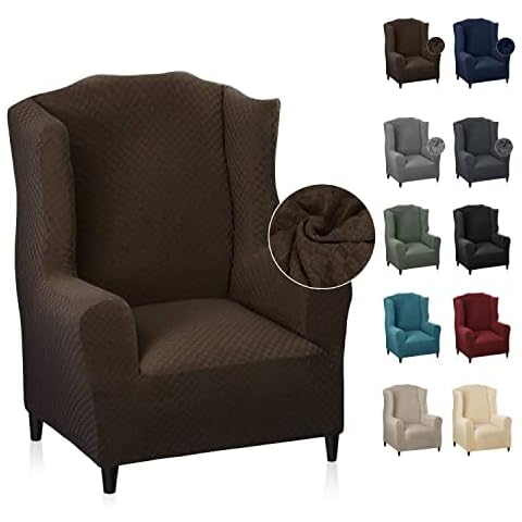 MAXIJIN Wingback Chair Covers 1-Piece Stretch Wing Chair Covers Soft Thick Wingback Armchair Slipcover Non-Slip High Back Chair Furniture Protector Washable (Wing Chair, Dark Coffee) Cover