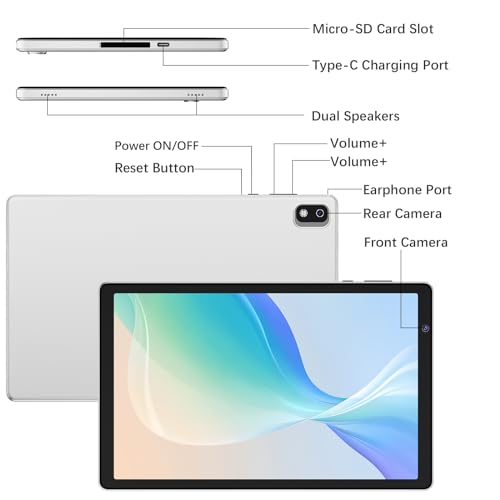 Image of 10 Inch Tablet, Android OS, 2GB RAM + 32GB Storage, Quad-Core Processor, 6000mAh Battery, 10.1 inch HD IPS Display, Wi-Fi 6, Dual Camera, Silver